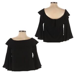 🌺 After Market Black Draped Off The Shoulder Flare Sleeve Blouse Size S